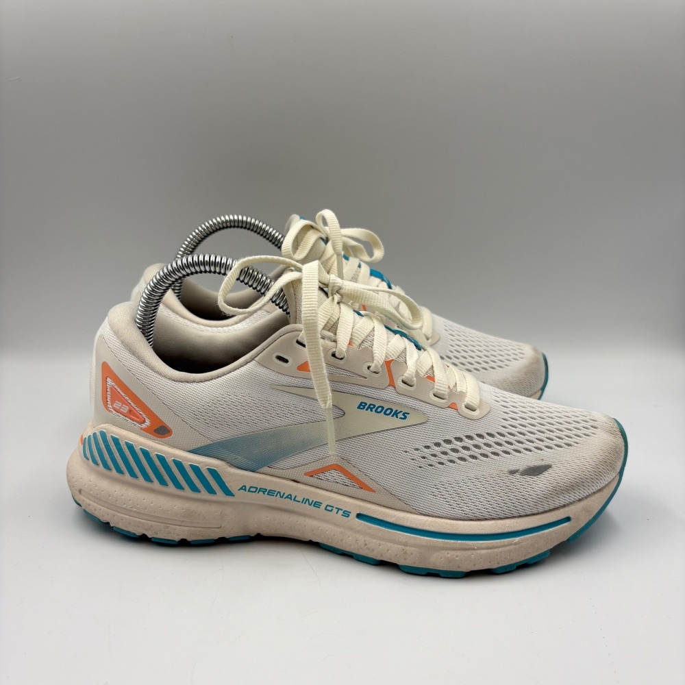 Brooks Adrenaline GTS 23 Womens 7.5 White Blue Good Stability Running Shoes